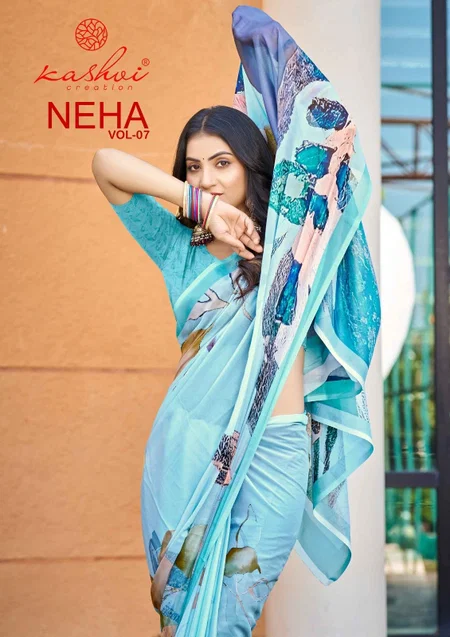 Neha Vol 7 By Kashvi Dull Moss Wholesale Digital Printed Saree Suppliers In Mumbai